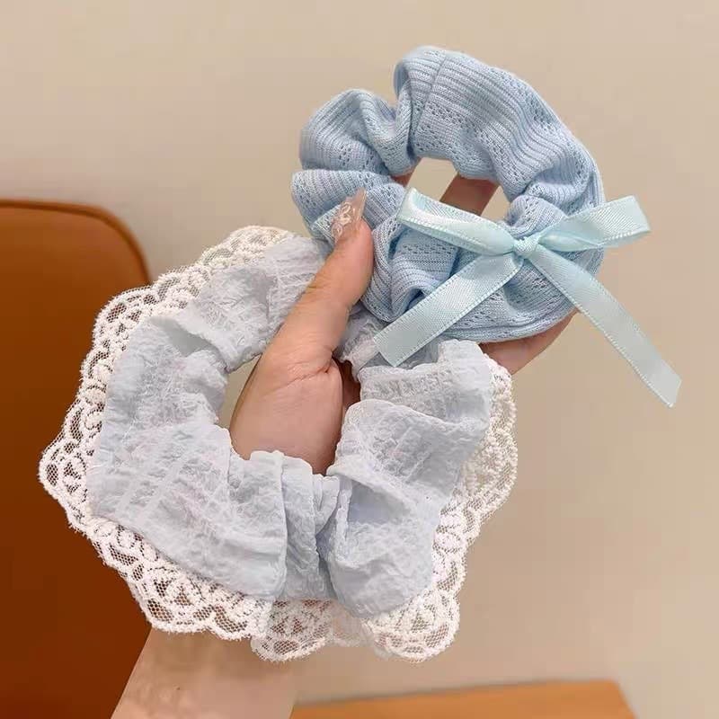 Blue harmless hair rope with bow, hair accessory, french style, no hair damage 4