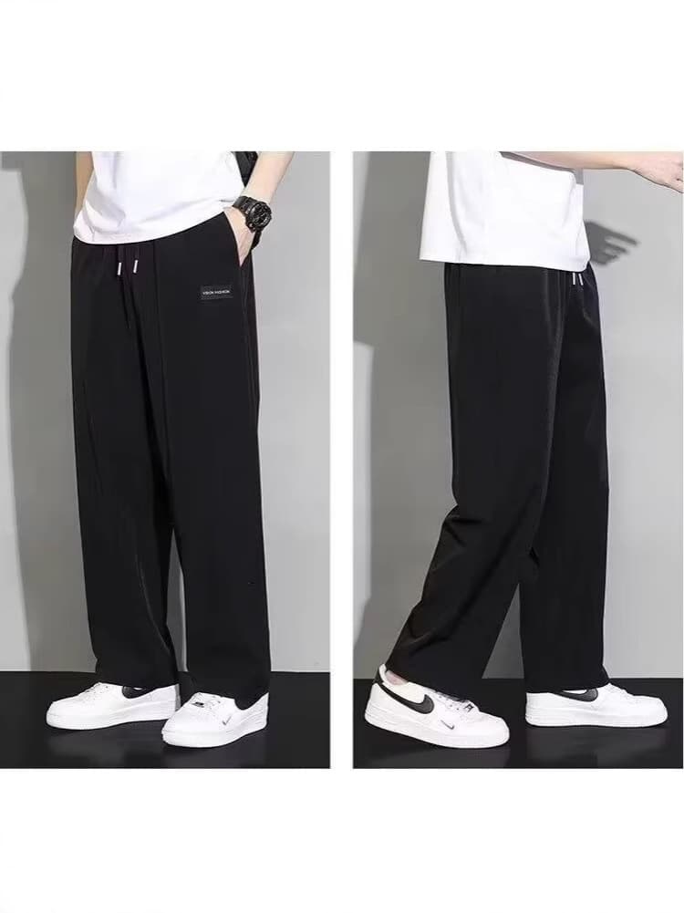 Summer thin silk solid color trousers for students, loose straight fit 5