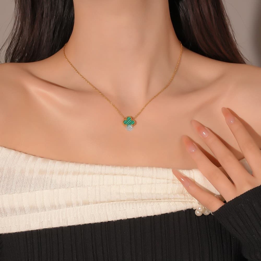 (Cross-border trading), lucky clover, necklace stainless steel, trend double-sided design jewelry, light luxury style, high-quality style 2