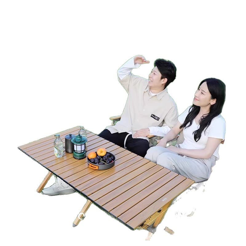 Outdoor folding table aluminum alloy double layer egg roll table people camping travel folding camping picnic portable camping table 5