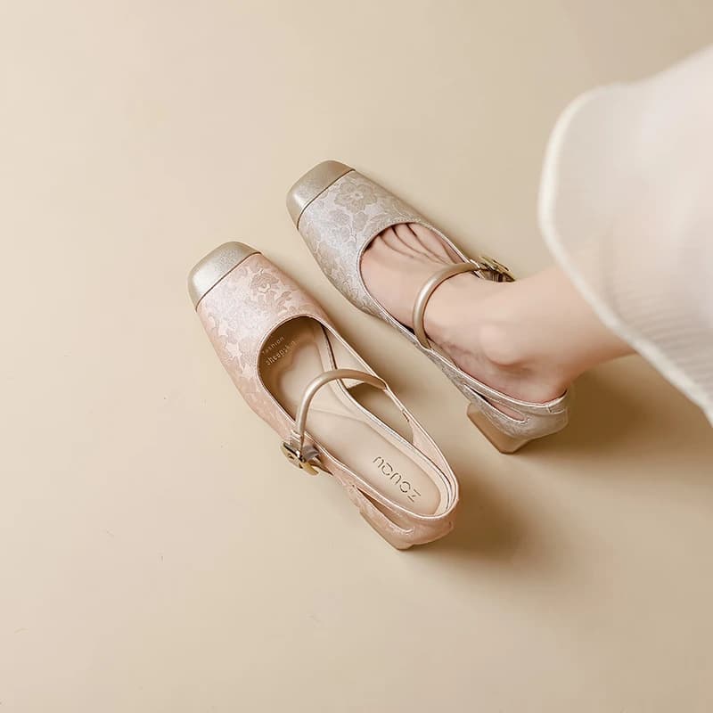 Women's shoes with soft soles that won't tire your feet. Chinese style color-blocked single shoes. Women's fashionable high-heeled shoes for outer wear. Mary Jane high-heeled shoes for summer. 4