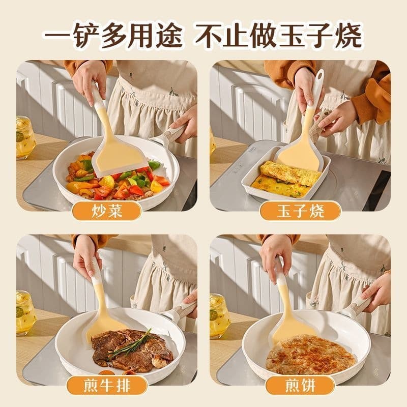 New food grade silicone shovel pancake shovel high temperature resistant non-stick spatula wide mouth frying shovel jade burning shovel wholesale 4