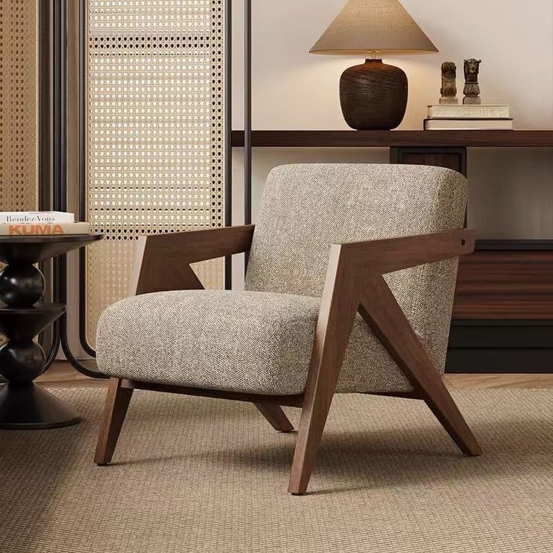 Richard single sofa chair medieval living room striped chair leisure chair solid wood lazy sofa chair back 1