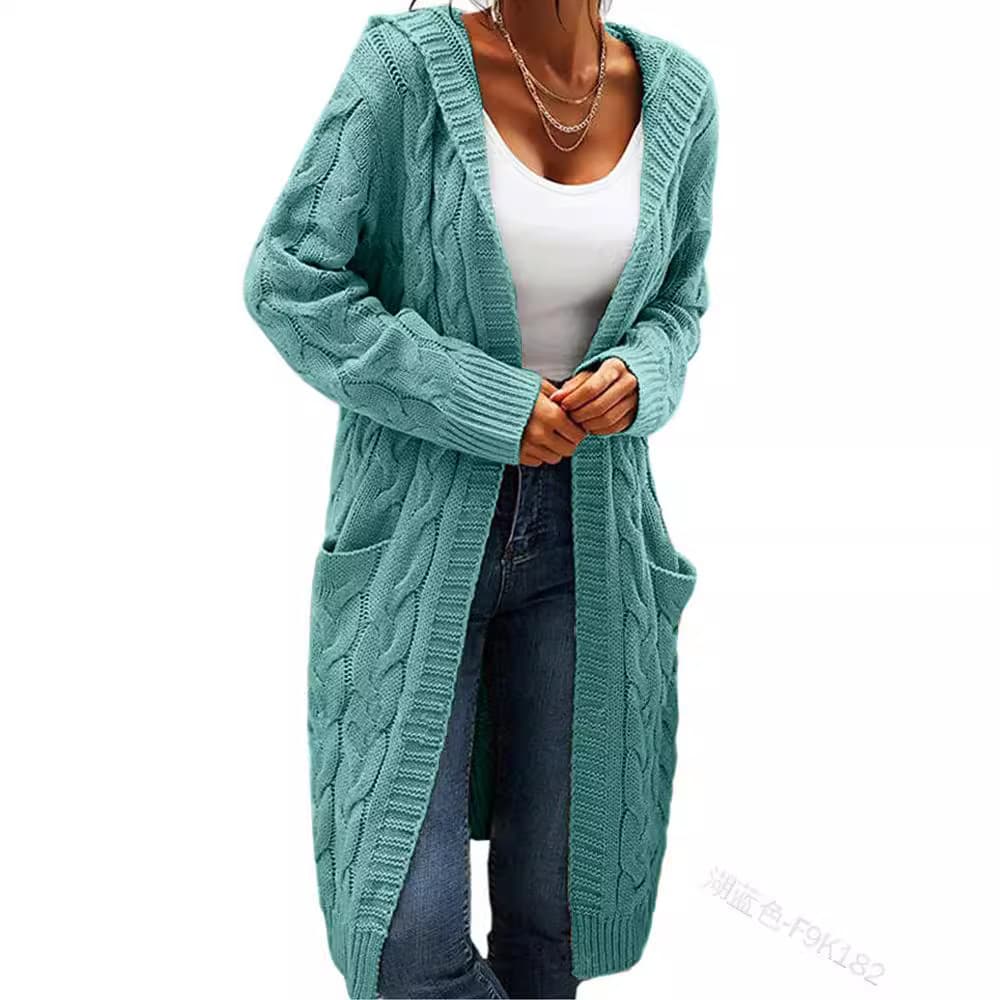 (Cross-border trading), knitted long sweater with hood, cardigan, European style, 2023, Amazon, mid-length 3