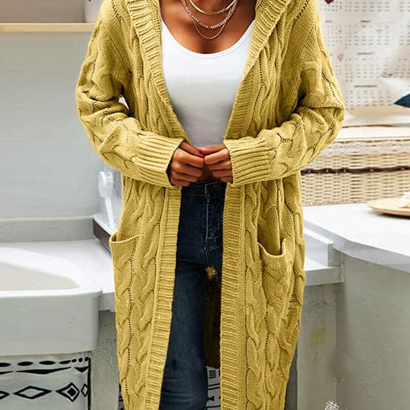 (Cross-border trading), knitted long sweater with hood, cardigan, European style, 2023, Amazon, mid-length 5