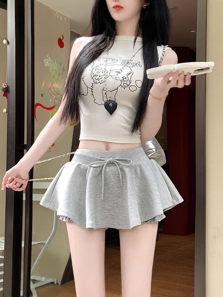 Summer skirt, protective underware, trousers, mini-skirt, drawstring, high waist, A-line 4