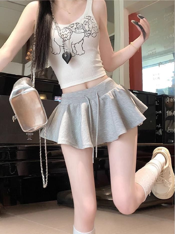 Summer skirt, protective underware, trousers, mini-skirt, drawstring, high waist, A-line 1