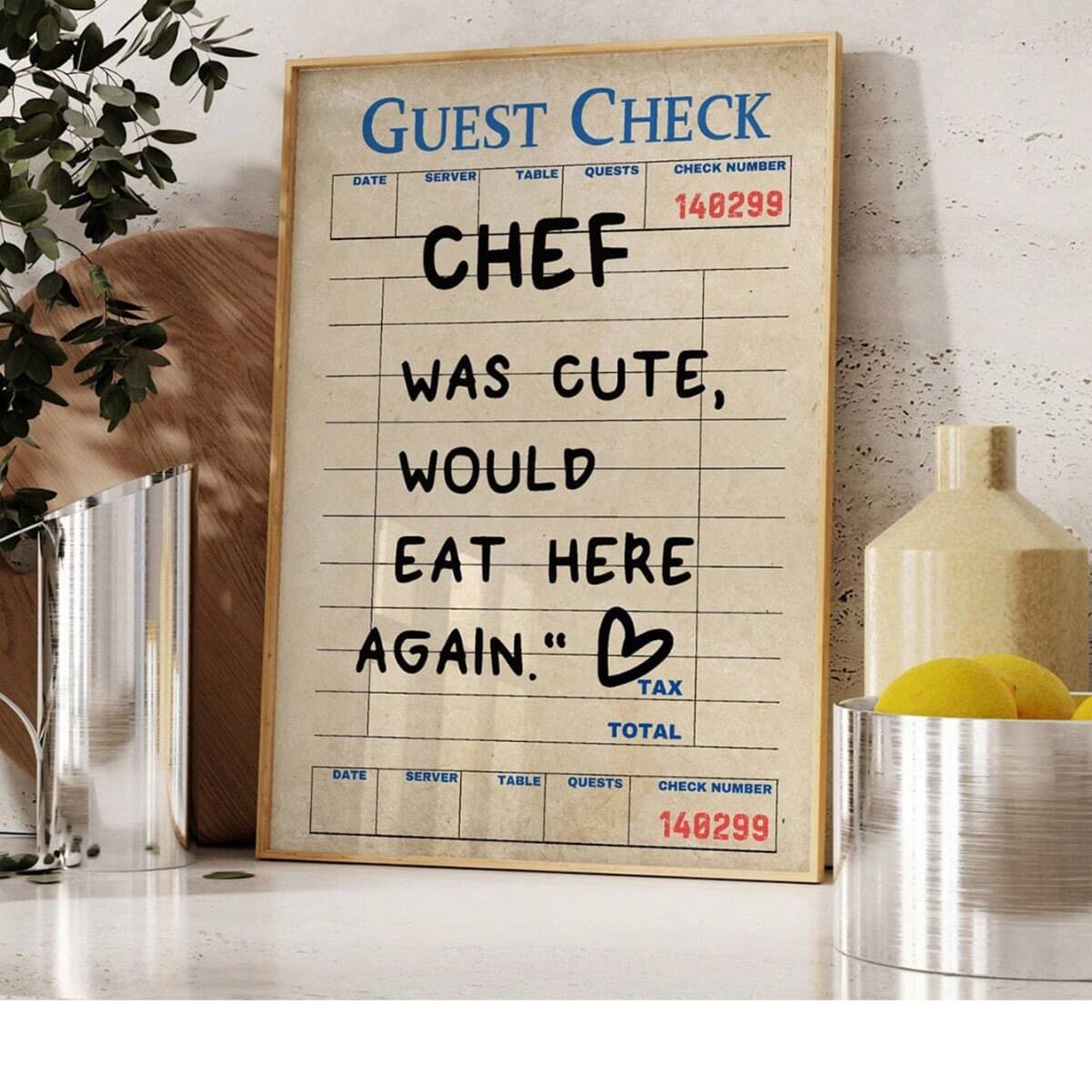 Vintage red chef art print, poster guest check, canvas wall decoration for living room bedroom