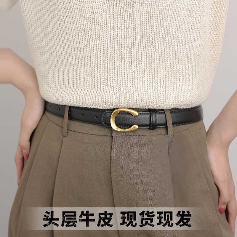 Belt with letters, fashionable universal leather jeans, letter C, Korean style, cowhide