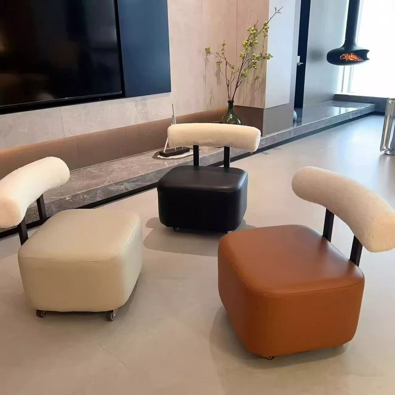 Mobile shoe replacement stool for home foyer floor-standing universal wheel lazy sofa internet celebrity backrest slither chair children's short stool 3