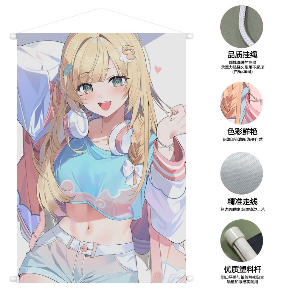 Dongguan factory cartoon hanging painting customization Gongsatin cloth thermal transfer fabric poster cartoon 2D reel hanging painting 2