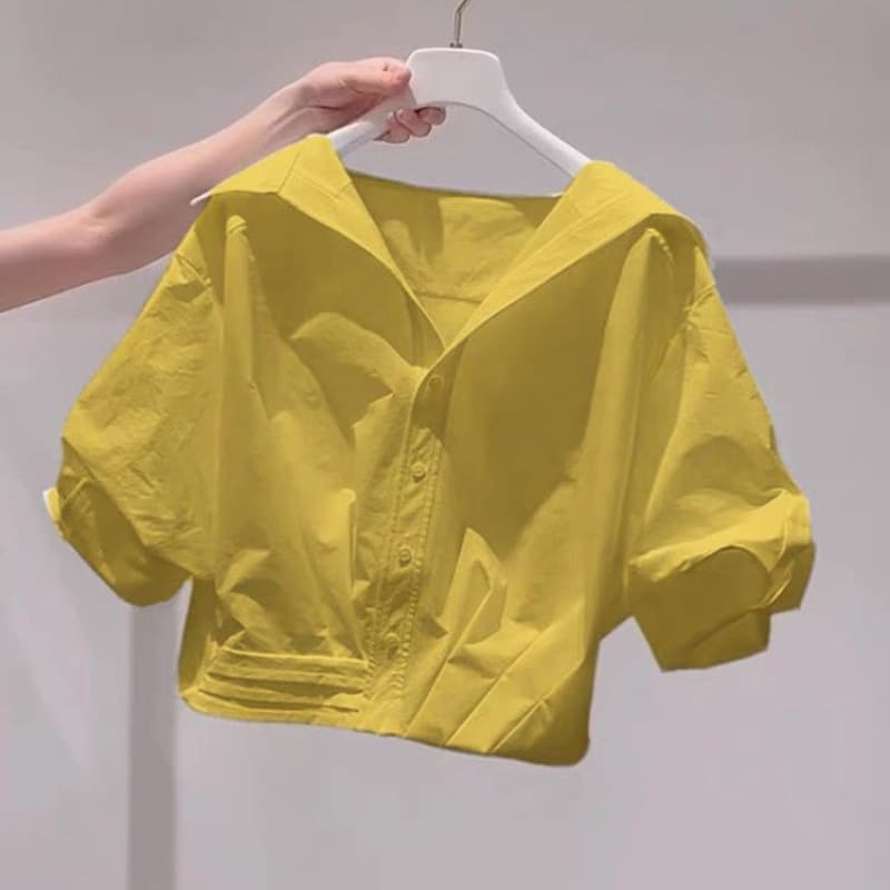 Green summer cute short shirt, with short sleeve, 2025 years, for teenagers 2