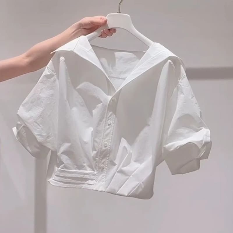 Green summer cute short shirt, with short sleeve, 2025 years, for teenagers 3