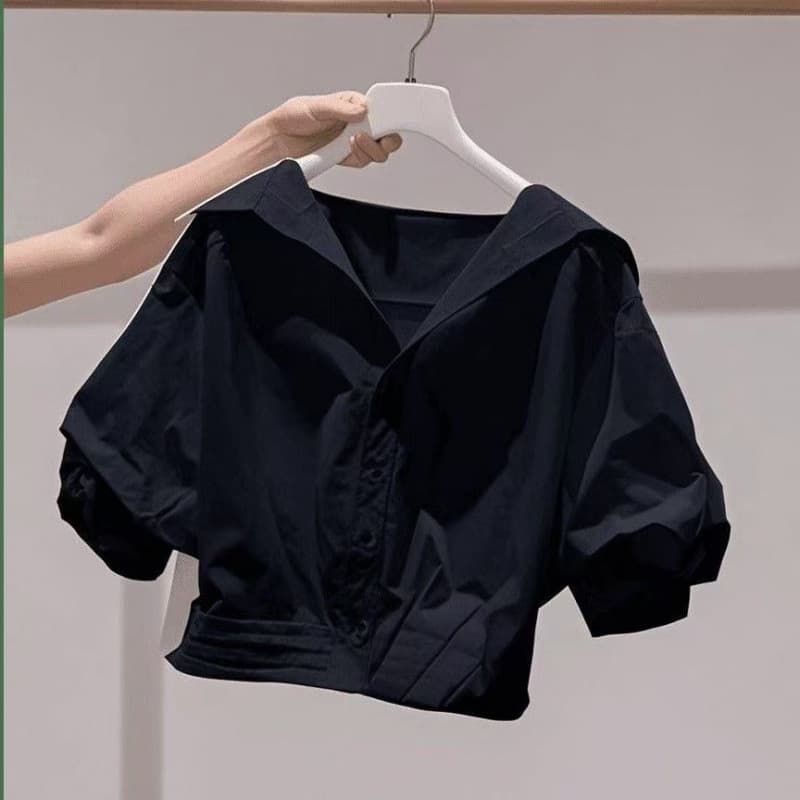 Green summer cute short shirt, with short sleeve, 2025 years, for teenagers 4