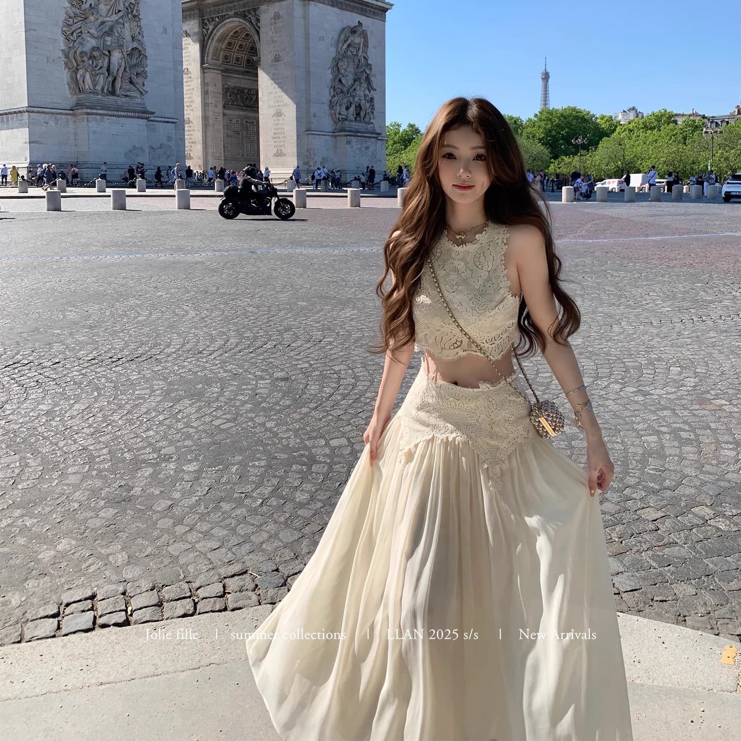 Cute sophisticated lace silk long skirt for eyelashes, set 3
