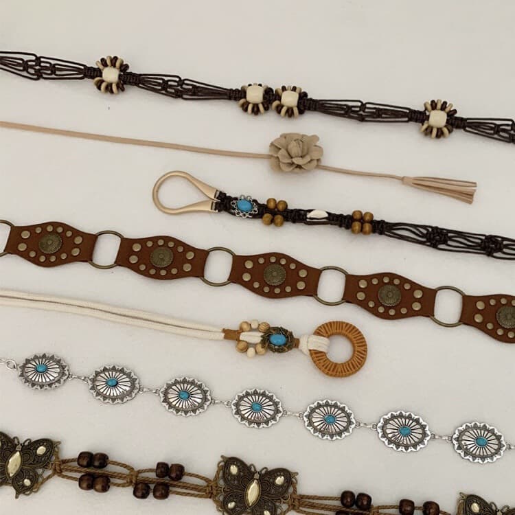 Ethnic square fashionable belt, design accessory, boho style, ethnic style, trend of season 4