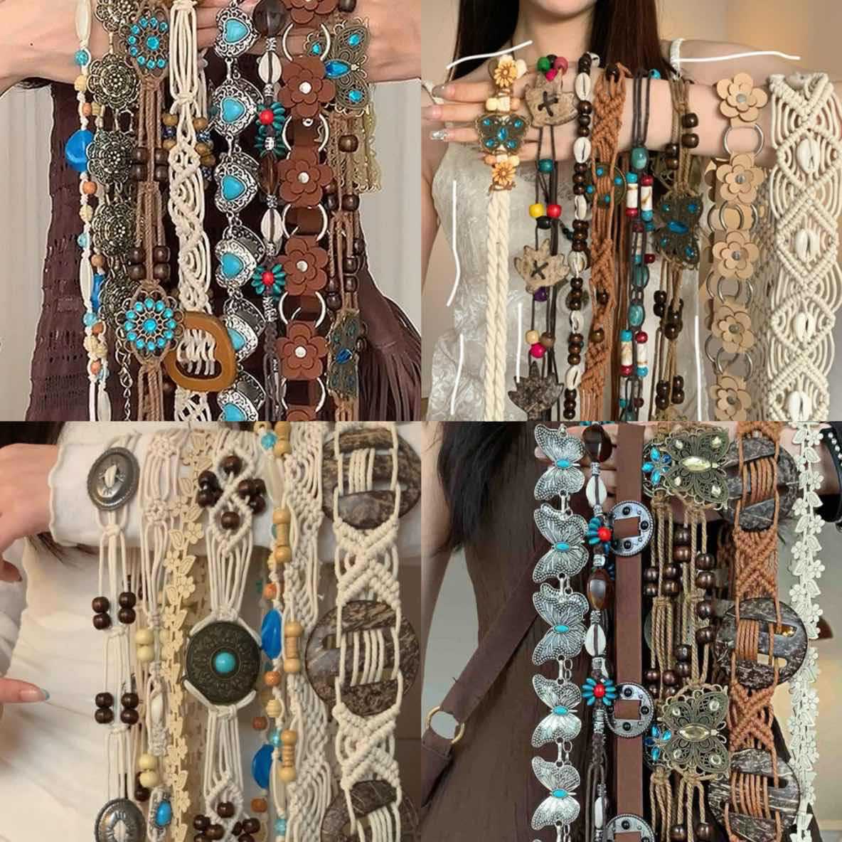 Ethnic square fashionable belt, design accessory, boho style, ethnic style, trend of season