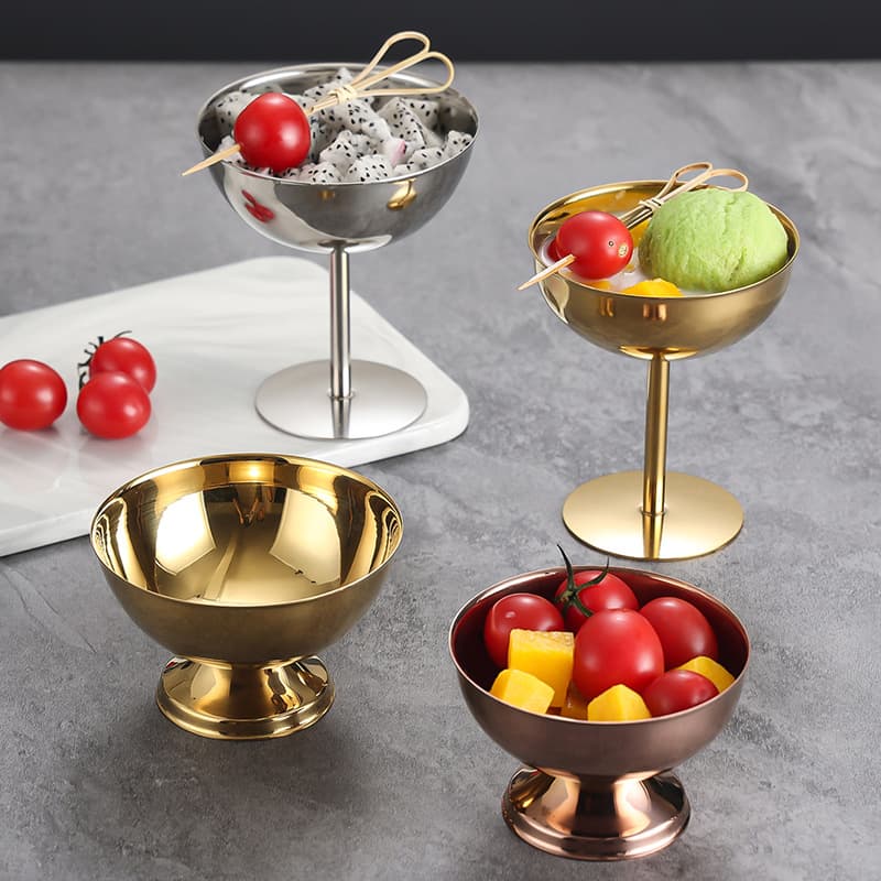 Korean champagne glass stainless steel, golden cocktail wineglass for ice cream 3