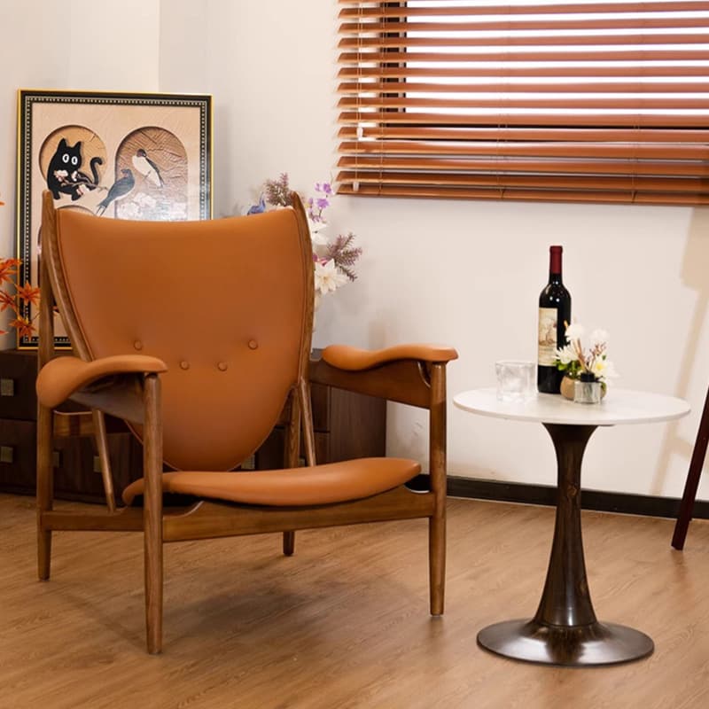 Italian master chieftain chair solid wood leather chair single living room leisure chair balcony designer secondhand sofa chair 3