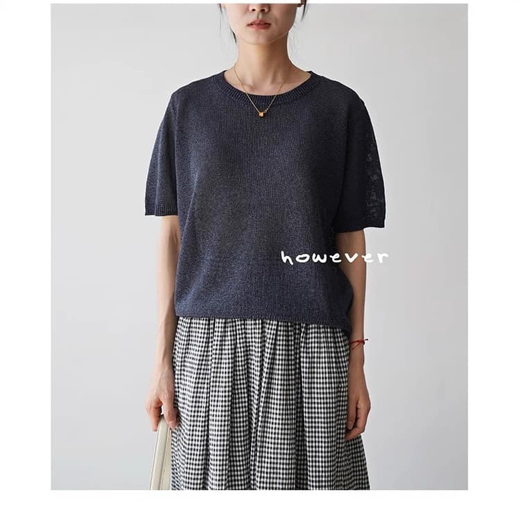 Japanese import knitted summer sweater with a round collar, T-shirt, loose fit 4