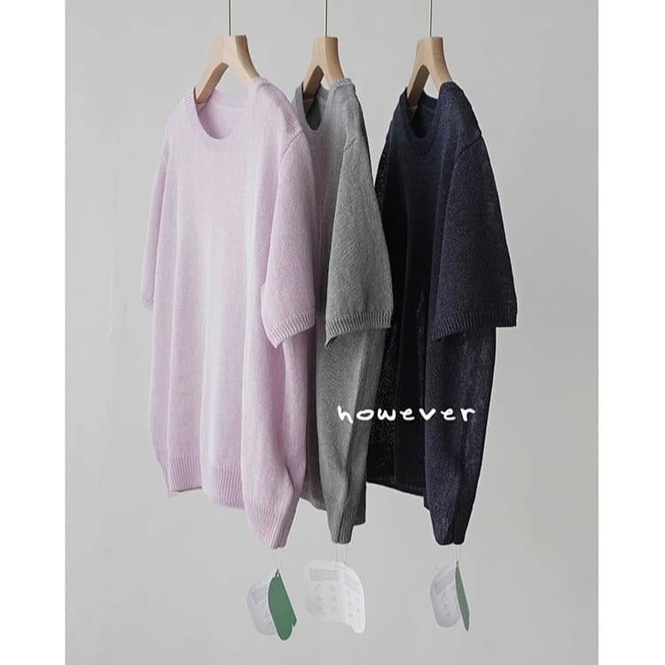 Japanese import knitted summer sweater with a round collar, T-shirt, loose fit 1