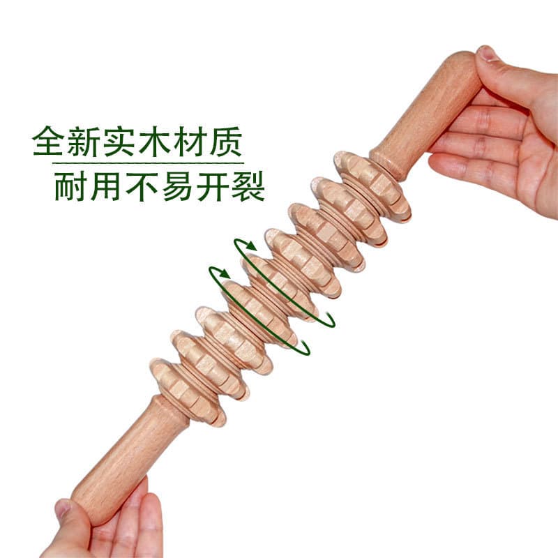 Solid wood roller abdomen massage stick nine rounds of the twelve wheel back health bending handle massage equipment Nine wheel massage 4