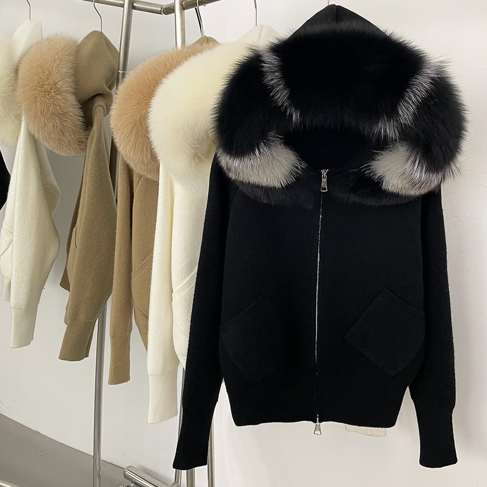 Demi-season knitted removable big sweater, cardigan with hood, Korean style 3