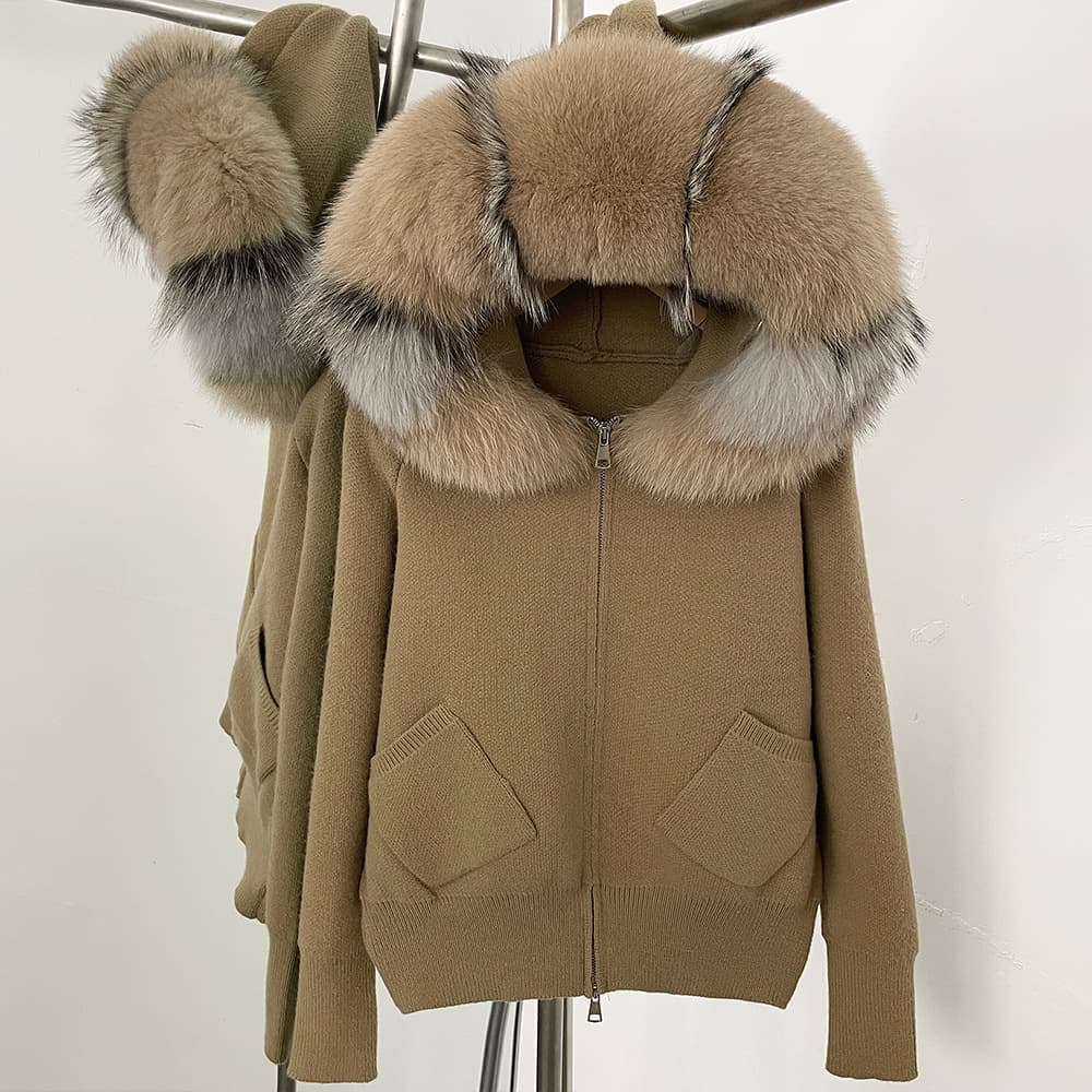 Demi-season knitted removable big sweater, cardigan with hood, Korean style 1