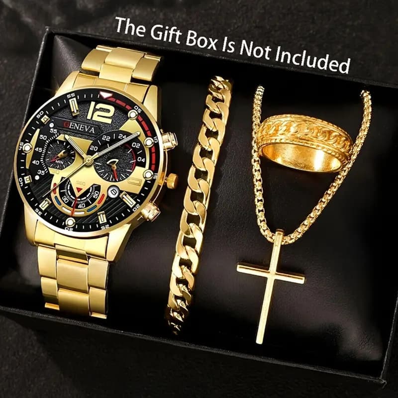 Set, men's watch, men's glass quartz steel belt, swiss watch, direct factory sales, high-quality style 2