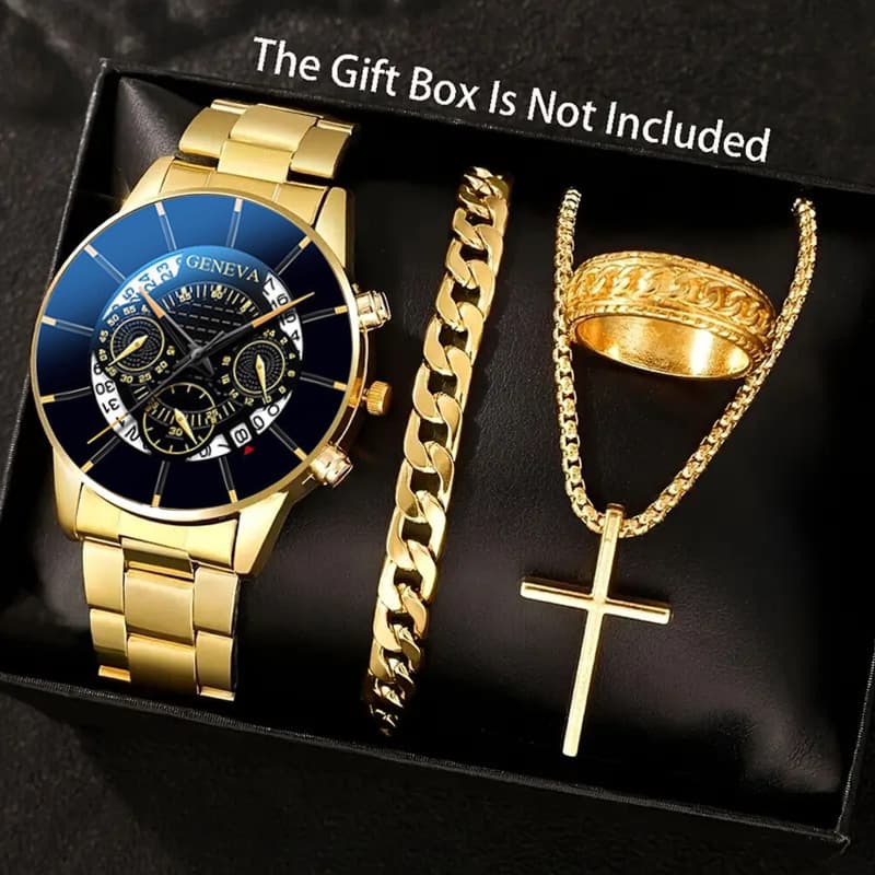 Set, men's watch, men's glass quartz steel belt, swiss watch, direct factory sales, high-quality style 3