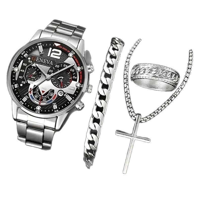 Set, men's watch, men's glass quartz steel belt, swiss watch, direct factory sales, high-quality style 5