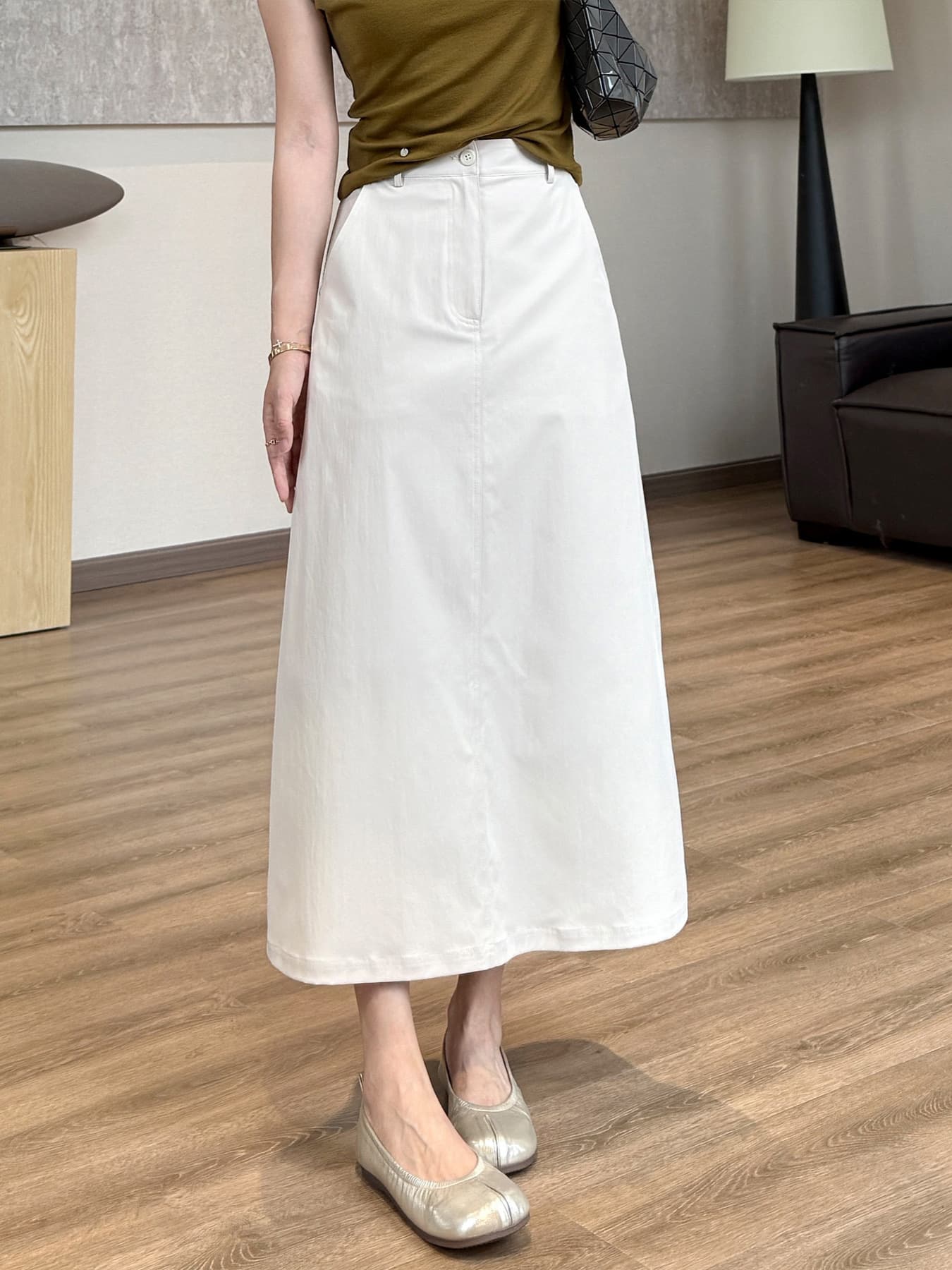 Spring is not too late [anti-wrinkle] lightweight super cotton single button long skirt simple temperament A-line skirt covering flesh straight skirt 5