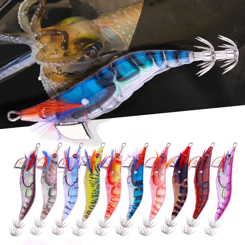 New Luya fake bait squid needle wood shrimp fake bait 2.5# slow sinking wood shrimp squid hook bionic bait sea fishing bait 1