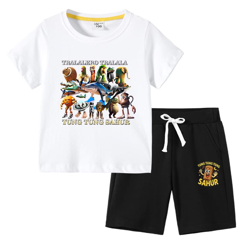 Classic of Mountains and Seas tongtongsahur Classic of Mountains and Seas stick man children's clothing short-sleeved T-shirt pants suit summer trend 2