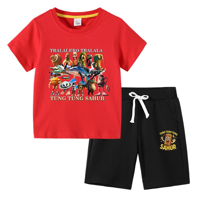 Classic of Mountains and Seas tongtongsahur Classic of Mountains and Seas stick man children's clothing short-sleeved T-shirt pants suit summer trend 3