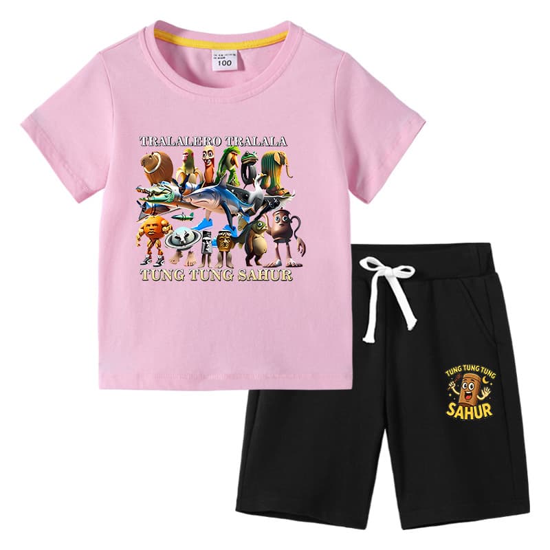 Classic of Mountains and Seas tongtongsahur Classic of Mountains and Seas stick man children's clothing short-sleeved T-shirt pants suit summer trend 4