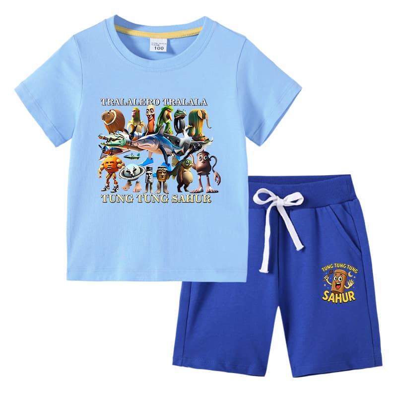 Classic of Mountains and Seas tongtongsahur Classic of Mountains and Seas stick man children's clothing short-sleeved T-shirt pants suit summer trend 5