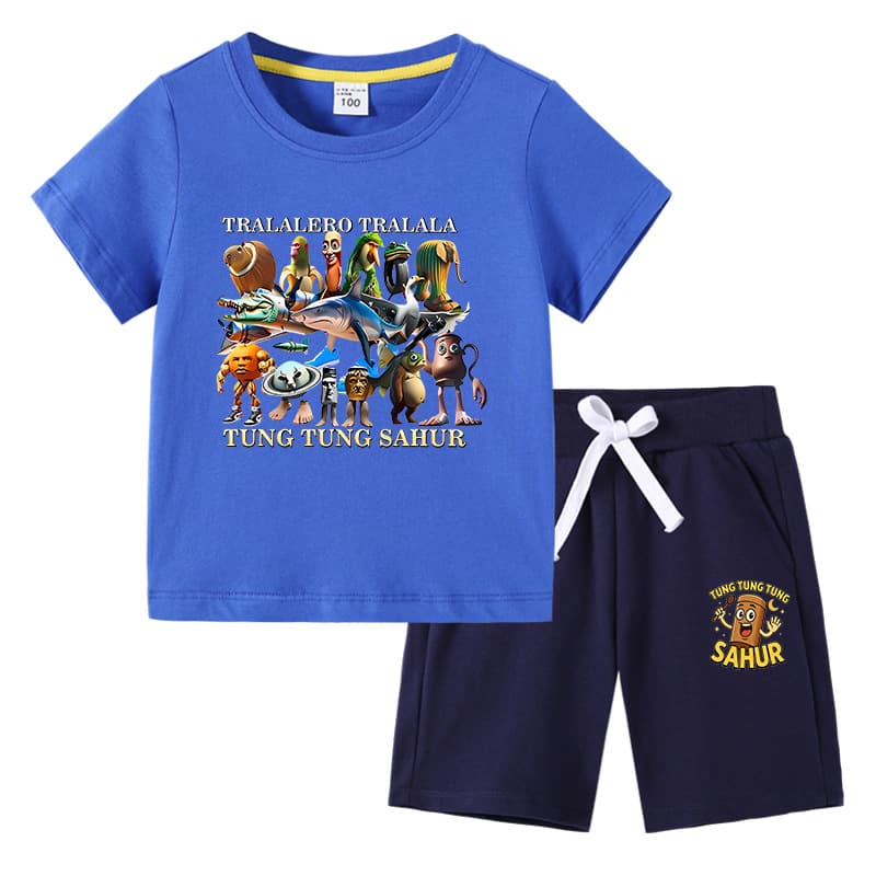 Classic of Mountains and Seas tongtongsahur Classic of Mountains and Seas stick man children's clothing short-sleeved T-shirt pants suit summer trend 1