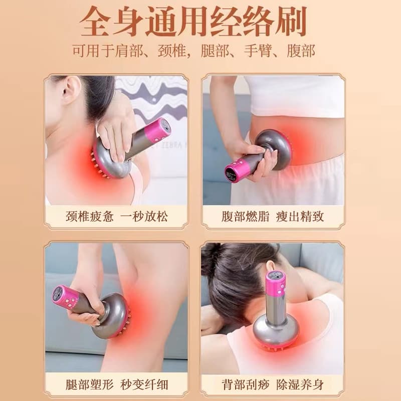 Cross-border electric meridian brush handheld long handle unblocking massager abdomen weight loss fat burning artifact whole body scraping board 4