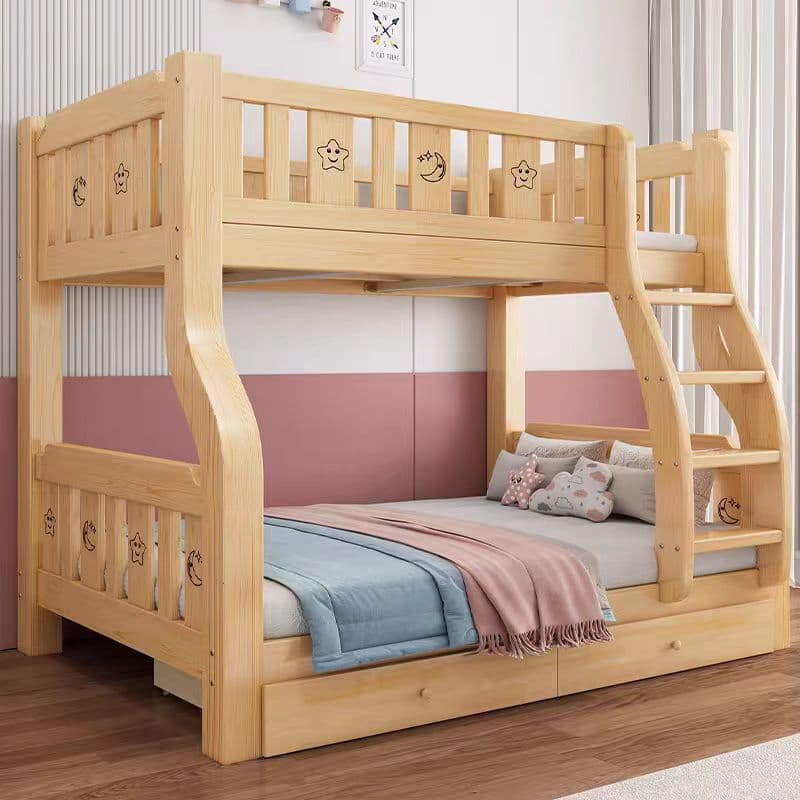 Solid wood bunk bed, two-story high and low bed, double bed, bed table, small apartment children's bed, double bed 2