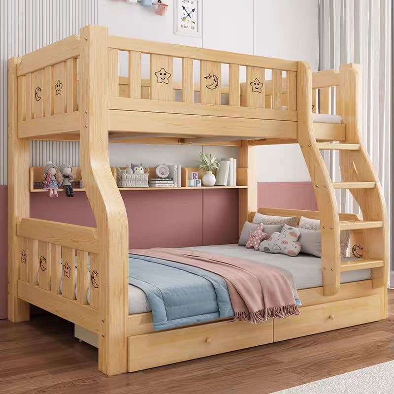 Solid wood bunk bed, two-story high and low bed, double bed, bed table, small apartment children's bed, double bed 3