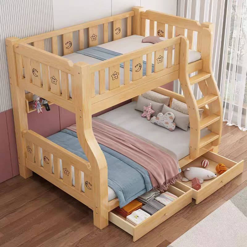 Solid wood bunk bed, two-story high and low bed, double bed, bed table, small apartment children's bed, double bed 4