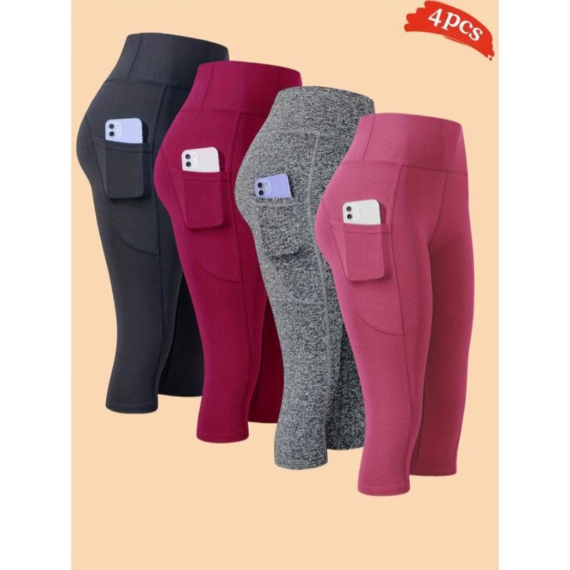 4 Pack High Waisted Yoga Capris Booty Sculpting Compression 3