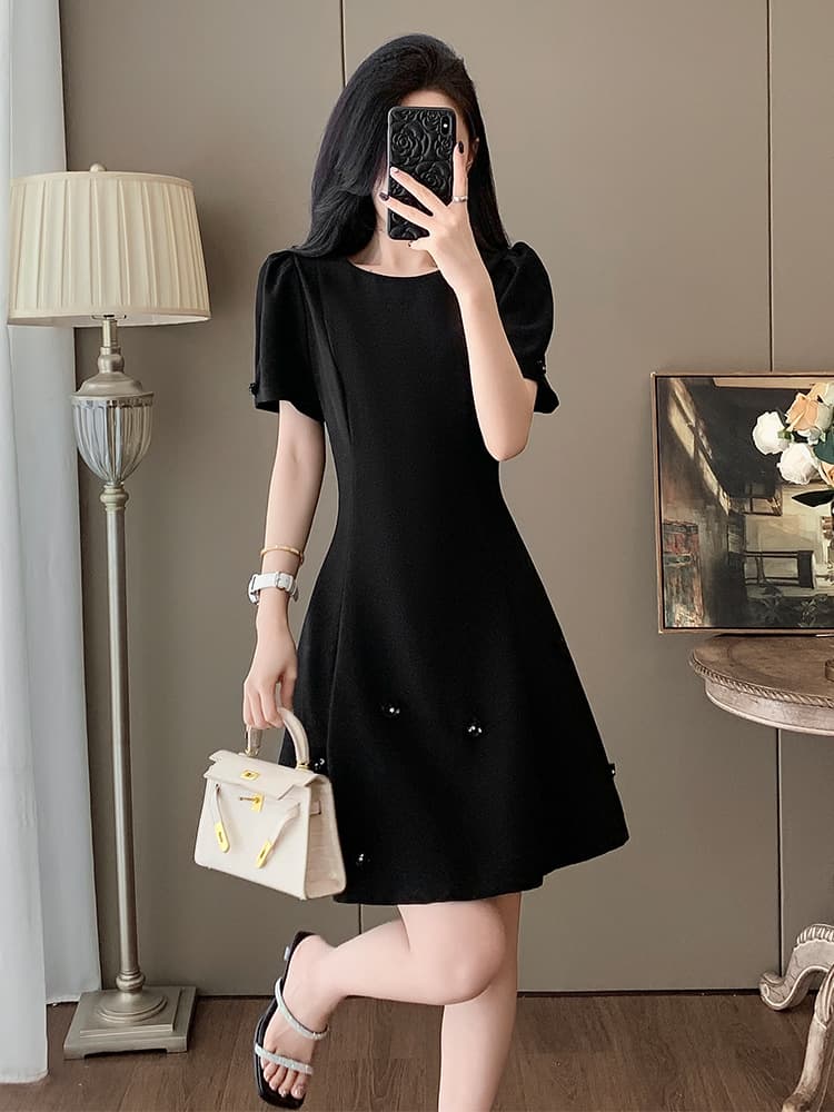 Summer black dress, puff sleeves 4