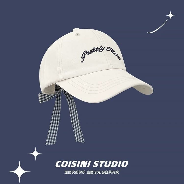 Design belt with bow, summer cap with letters, trend of season, with embroidery, sun protection 3