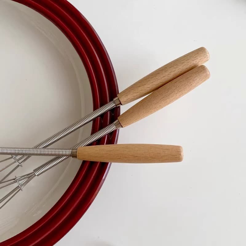 Stainless steel egg beater wooden handle manual mixing stick handheld egg mixer egg pumping household baking tools 2