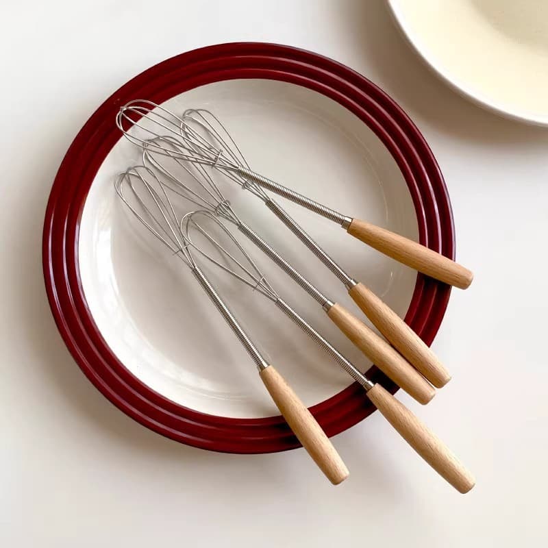 Stainless steel egg beater wooden handle manual mixing stick handheld egg mixer egg pumping household baking tools 3