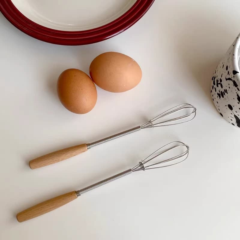 Stainless steel egg beater wooden handle manual mixing stick handheld egg mixer egg pumping household baking tools 4