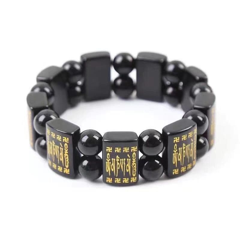New imitation obsidian six-character mantra bracelet double row hand plate gold-plated pattern men's square card popular jewelry bracelet 5