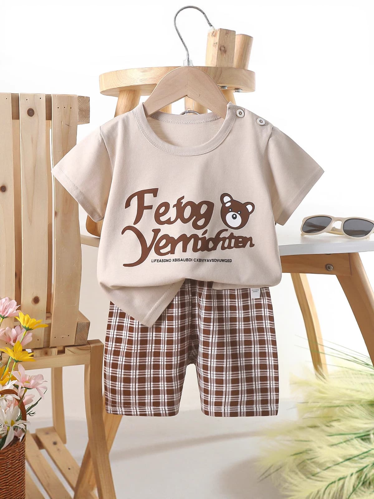 Children's sleeves, cotton set, T-shirt, overall, children's clothing, Korean style 4